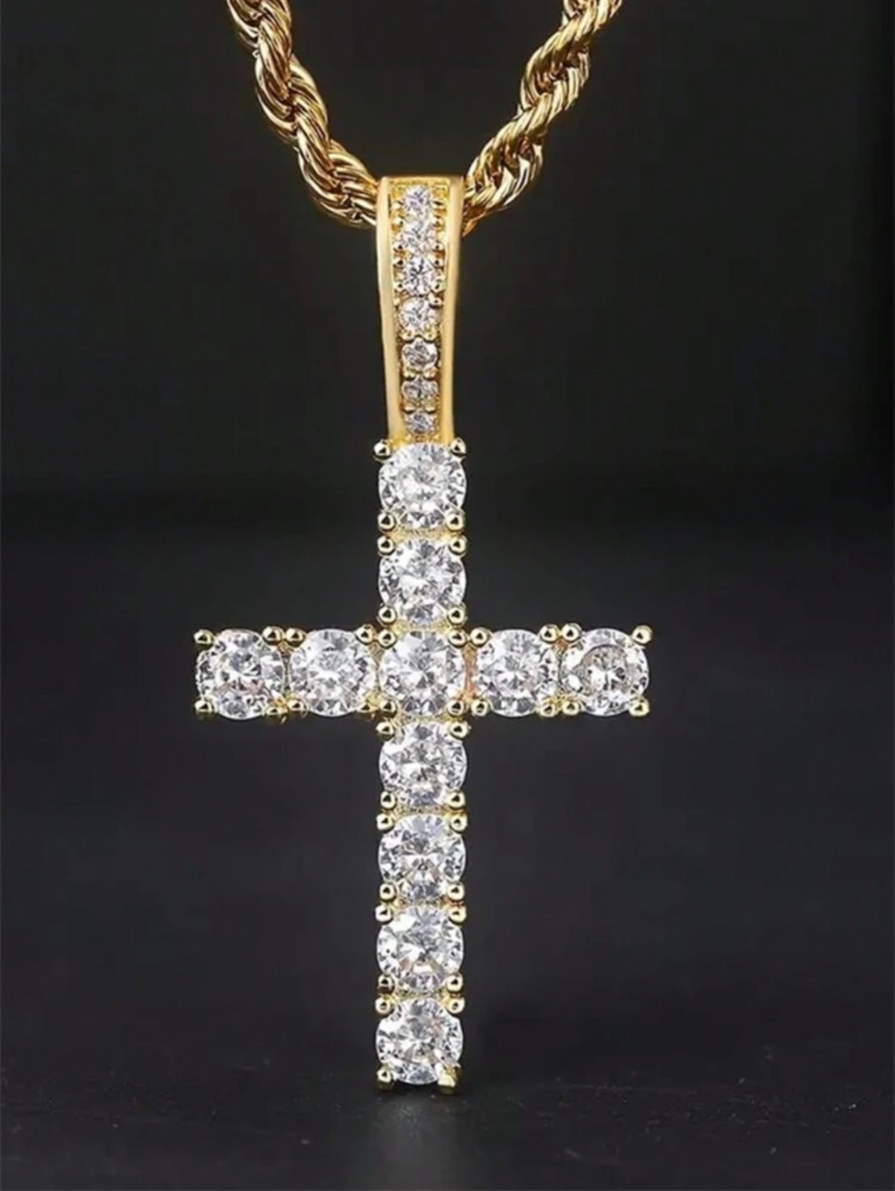 9k Gold-Plated Cubic Zirconia Cross Necklace – Elegant Valentine’s & Wedding Gift for Her