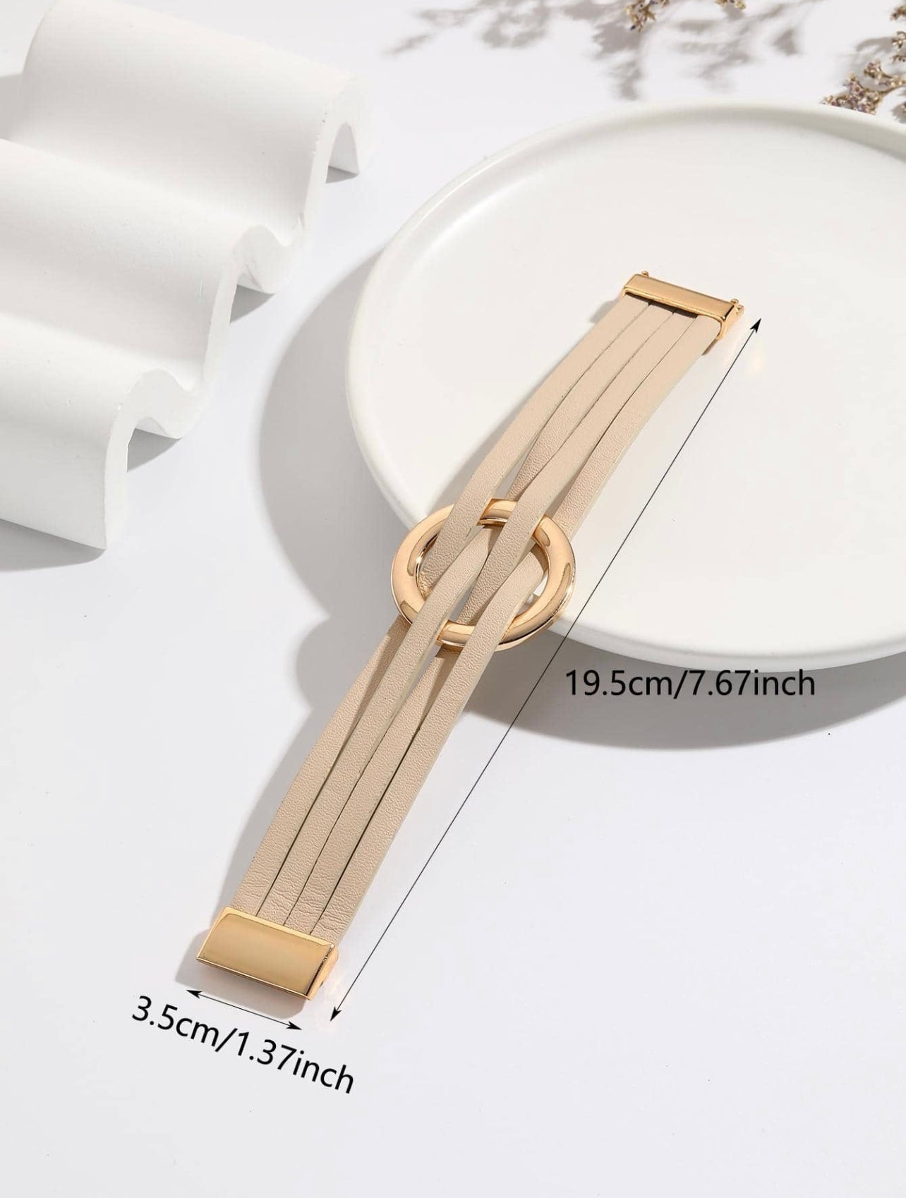 Leatherette Stone & Gold Cuff Bracelet – Modern Texture with Effortless Elegance