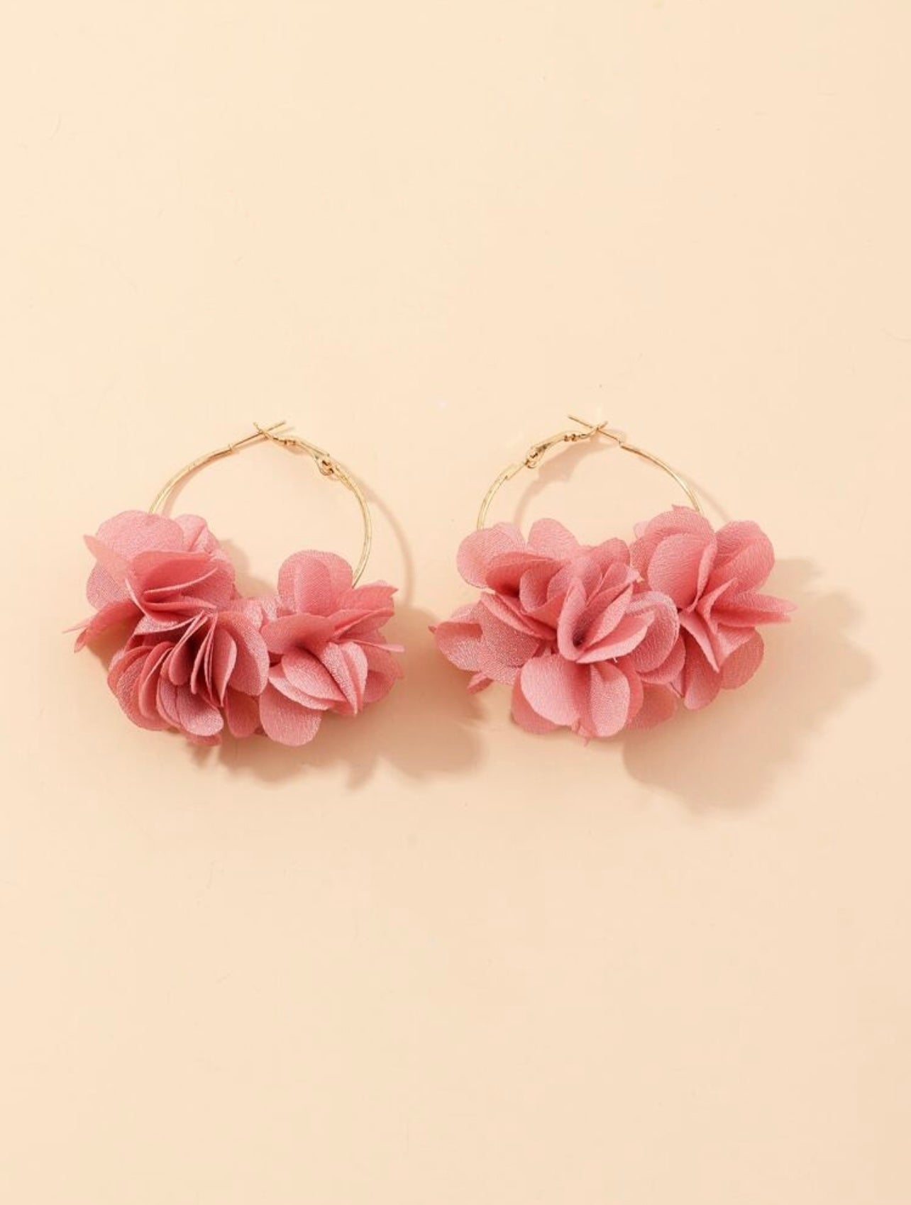 Gold & Pink Flower Hoop Earrings – Bold Florals with Luxe Contrast