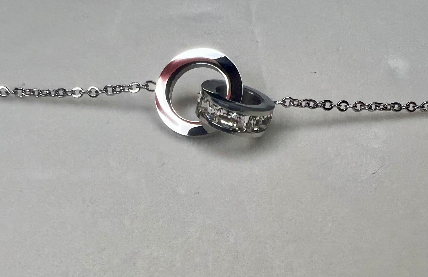 Silver-Tone Rhinestone-Encrusted Double-Link Stainless Steel Bracelet – Everyday Sparkle & Style