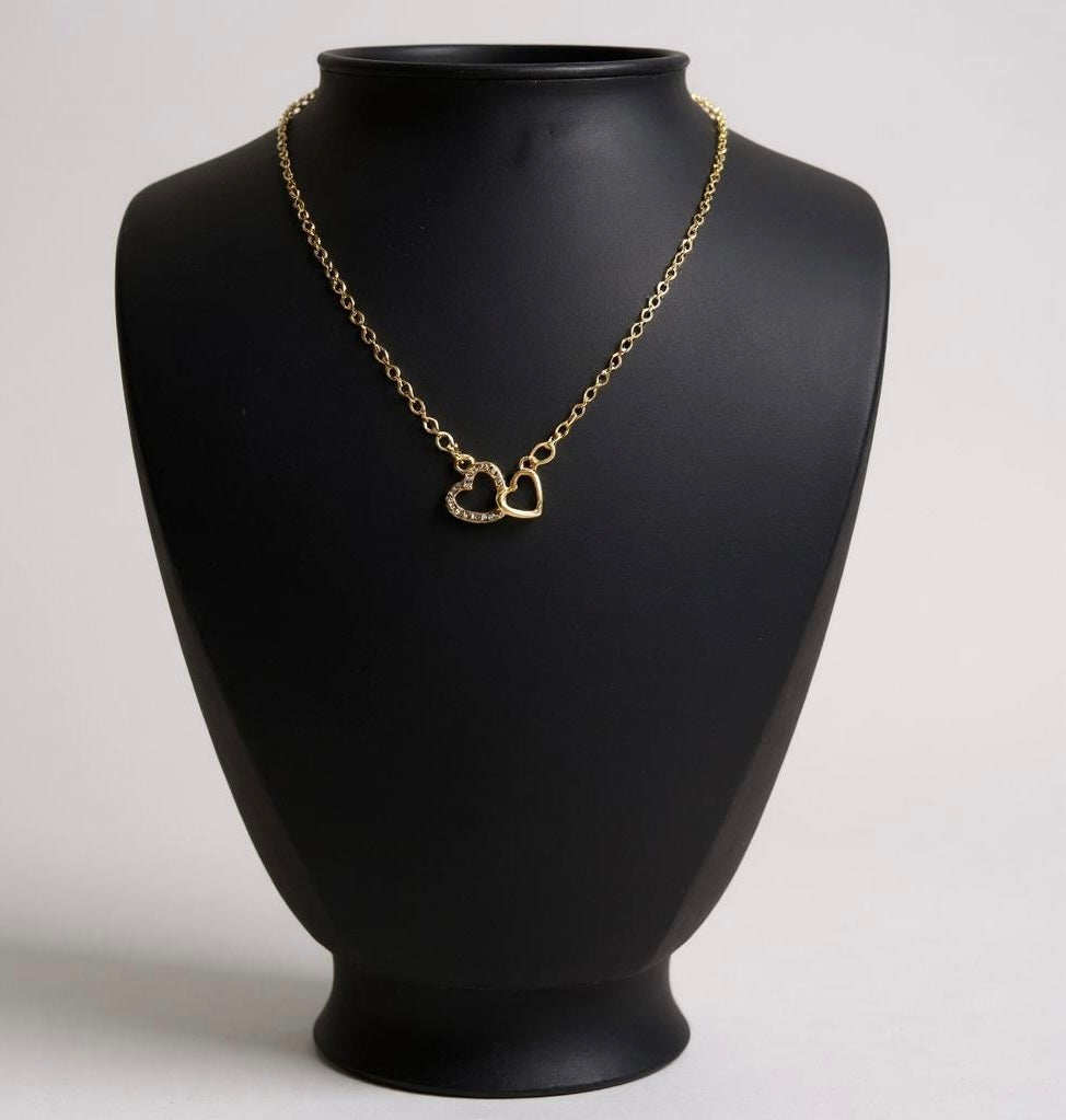 Minimalist Gold Double Heart Necklace – 40-45 cm | Tarnish Resistant Zinc Alloy | Romantic Everyday Elegance