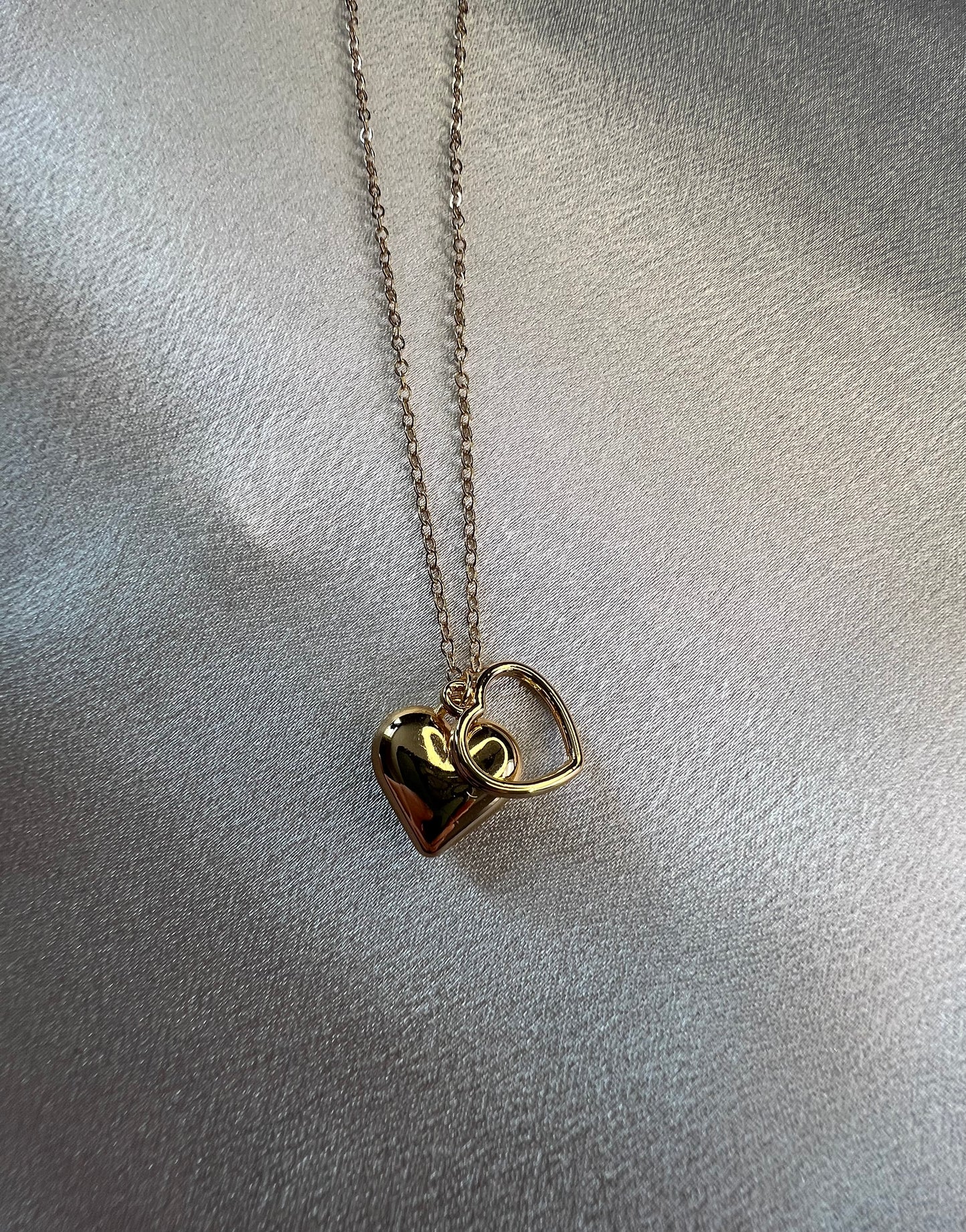 Gold Duo Heart Pendant Necklace – Tarnish Resistant | A Symbol of Love & Connection