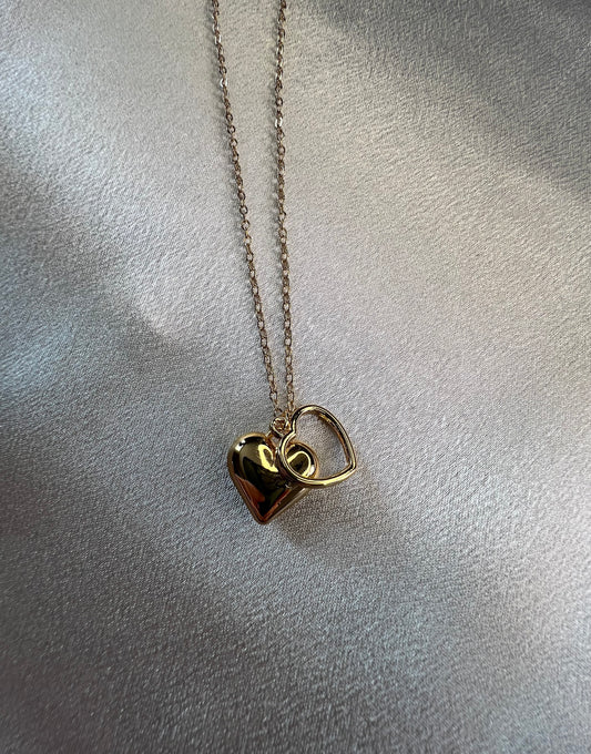 Gold Duo Heart Pendant Necklace – Tarnish Resistant | A Symbol of Love & Connection