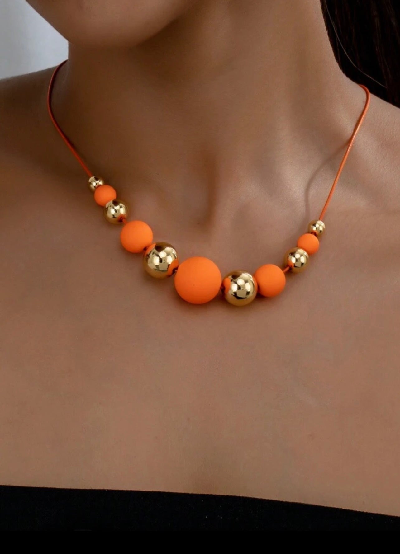 Orange & Gold Beaded Necklace – Stylish Holiday Friendly Accessory