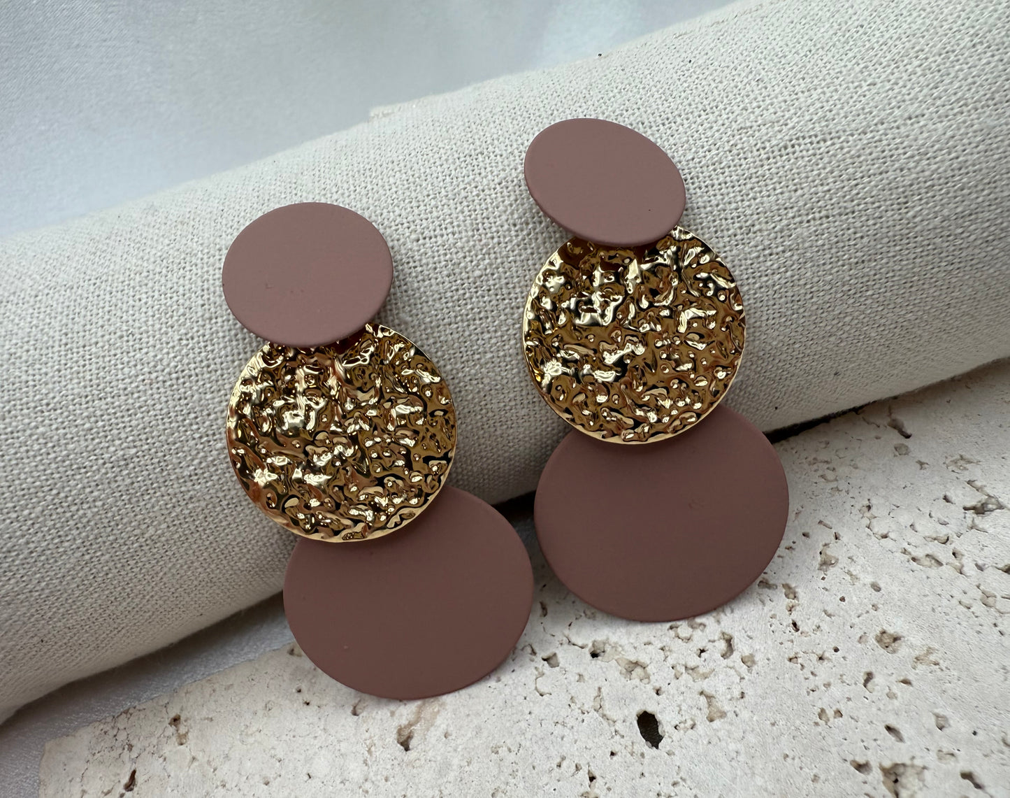 Retro Geometric Round Drop Earrings – Bold Style with Vintage Charm - Coffee and Gold
