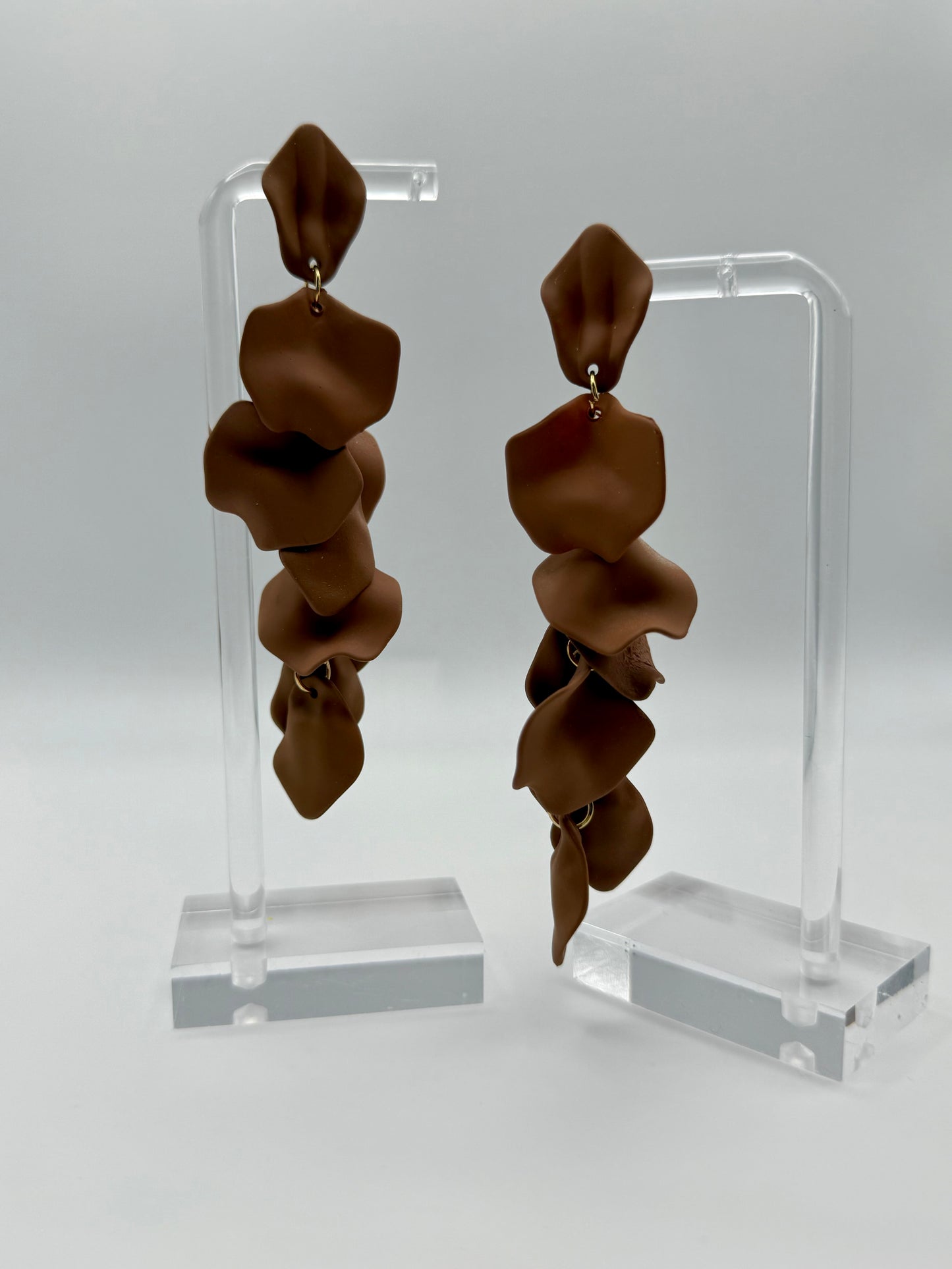 Gold & Matte Chocolate Petal Dangle Earrings – Nature-Inspired Elegance with a Modern Edge