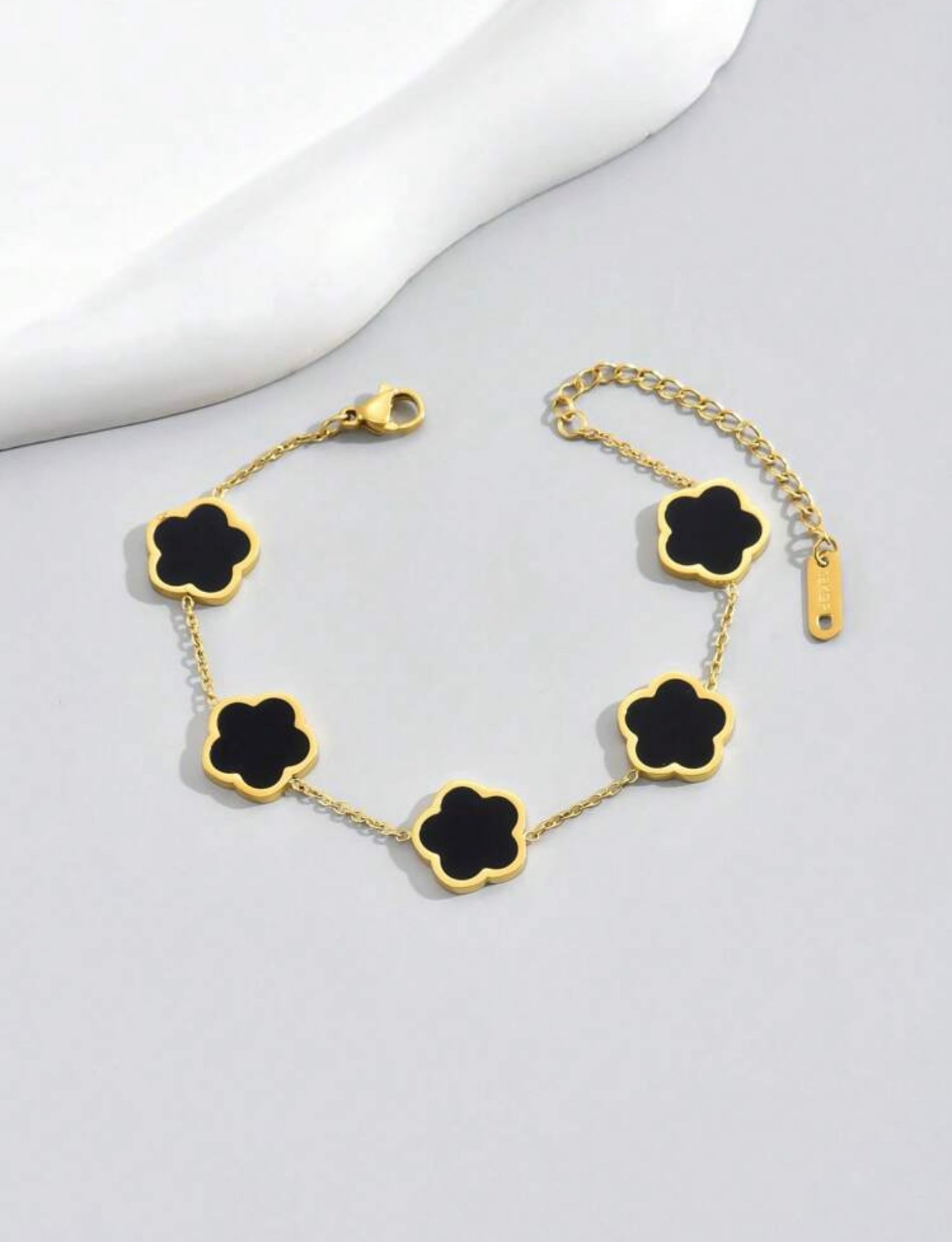 18k Gold-Plated Van Cleef Inspired Clover Bracelet – Black - Waterproof, Tarnish-Resistant & Hypoallergenic Matching Necklace Available!