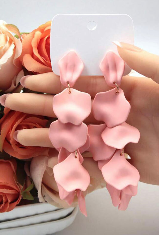 Gold & Matte Baby Pink Petal Dangle Earrings – Nature-Inspired Elegance with a Modern Edge