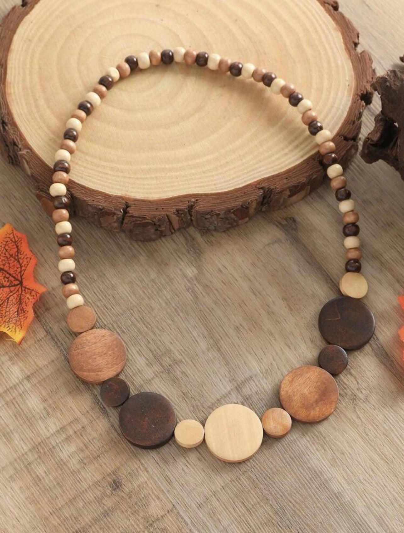 Handmade Wooden Boho Necklace – Beaded Travel & Everyday Jewellery
