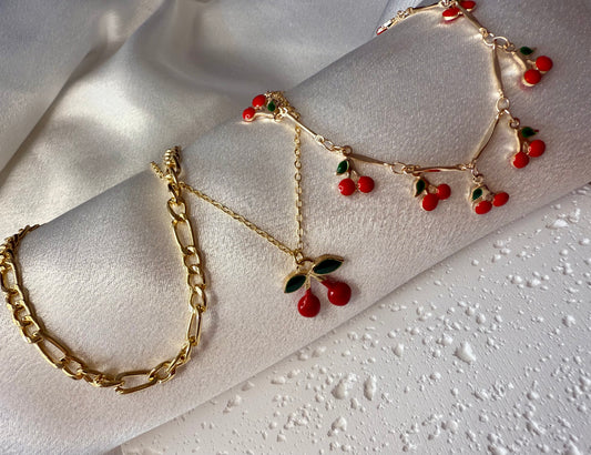 3pc Cherry Pendant Anklet Set – Handcrafted Summer Foot Jewellery