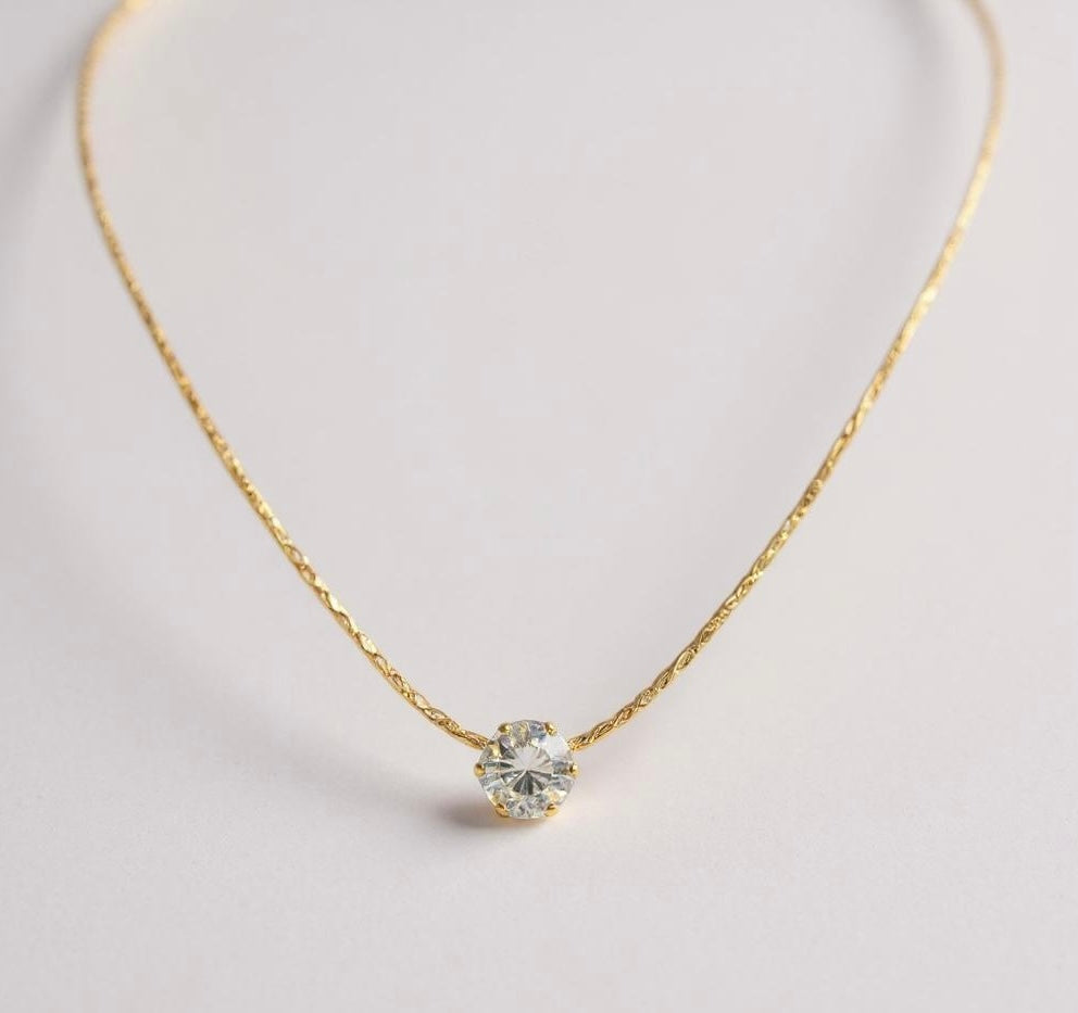 Gold Cubic Zirconia Pendant Necklace – Delicate Everyday Sparkle | Tarnish Resistant