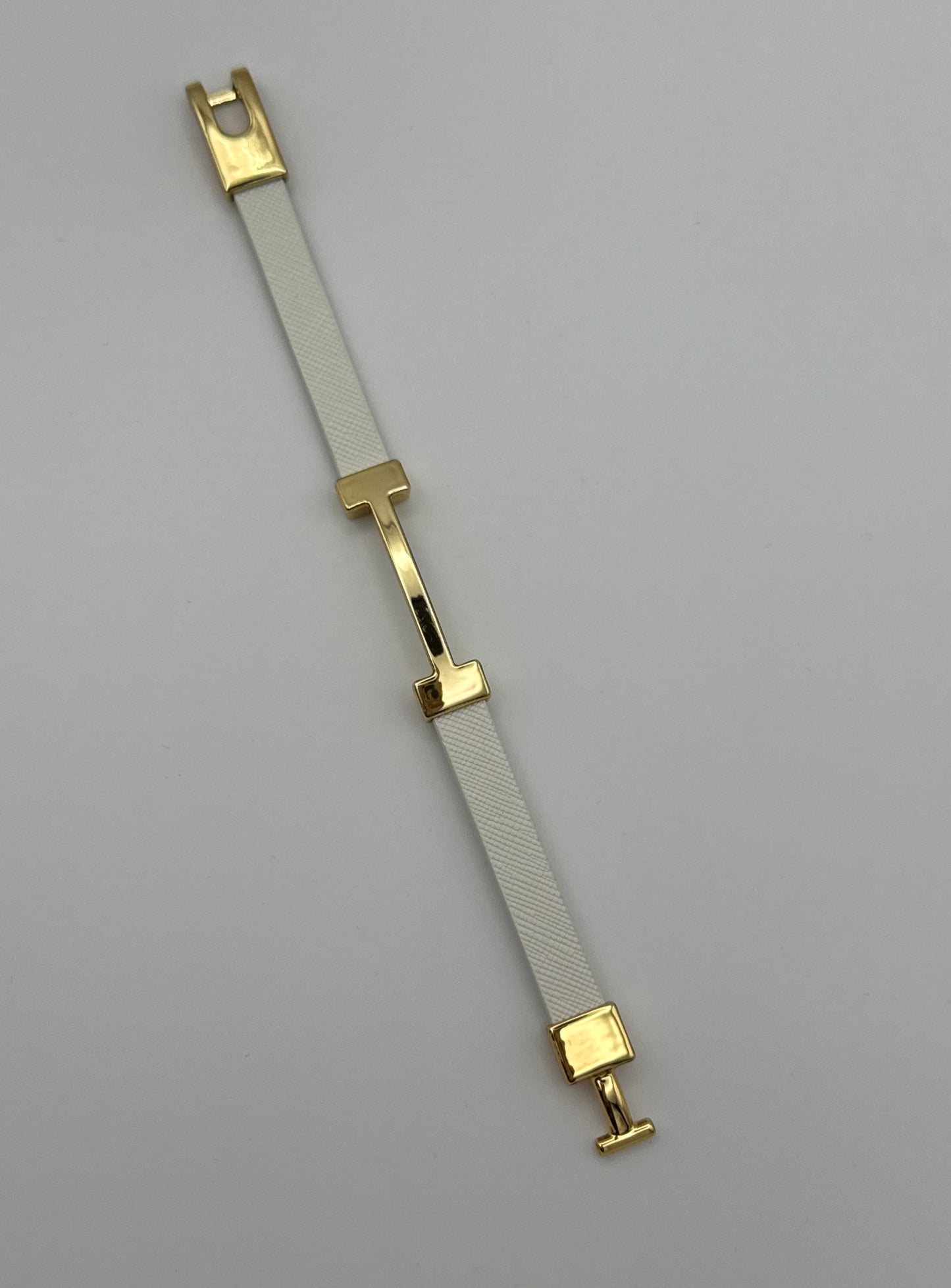White & Gold Inspired Faux Leather Bracelet – Elegant Fashion Wristband Gift for Her