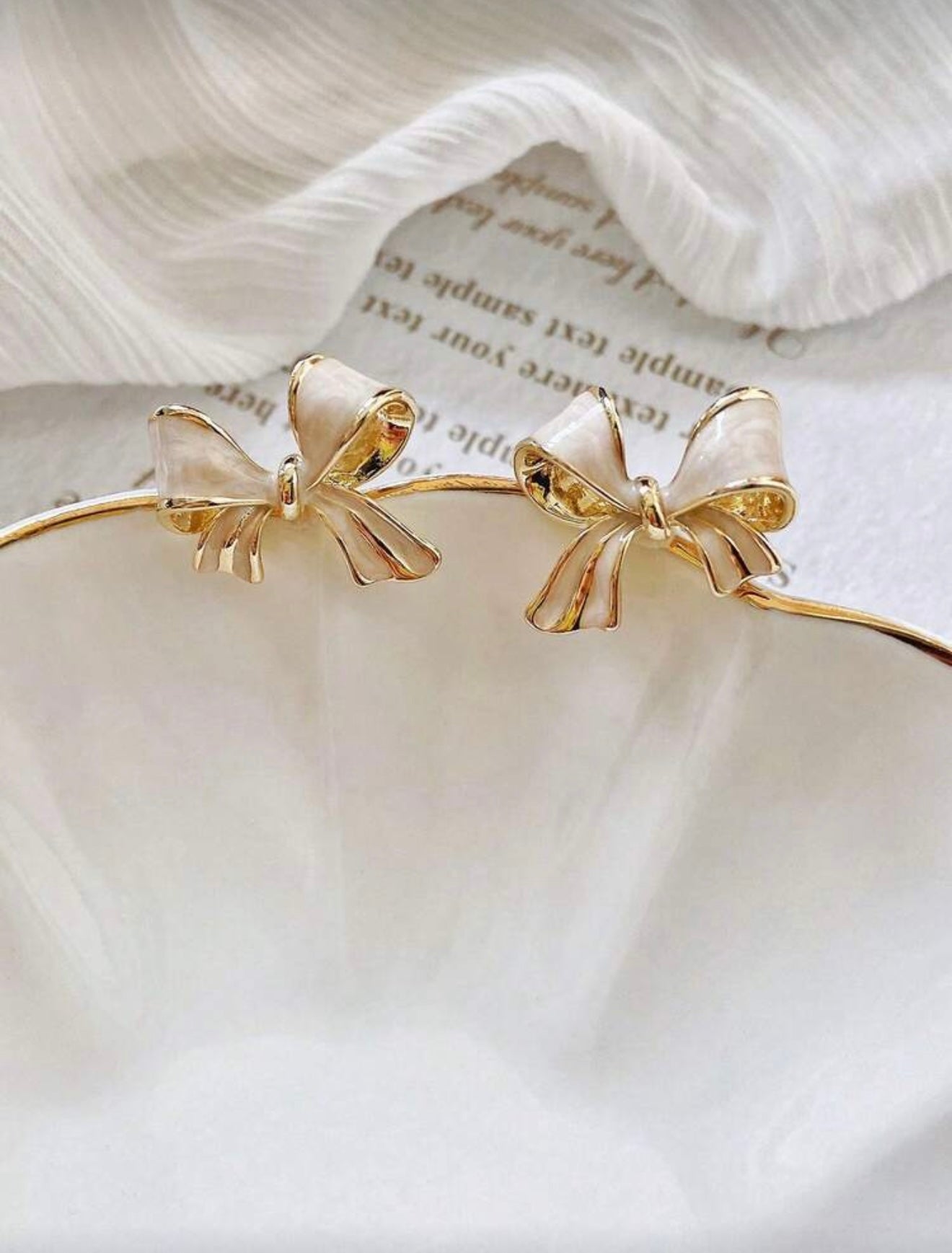 French Vintage Cream White Bow Stud Earrings – Elegant, Feminine & Timelessly Chic
