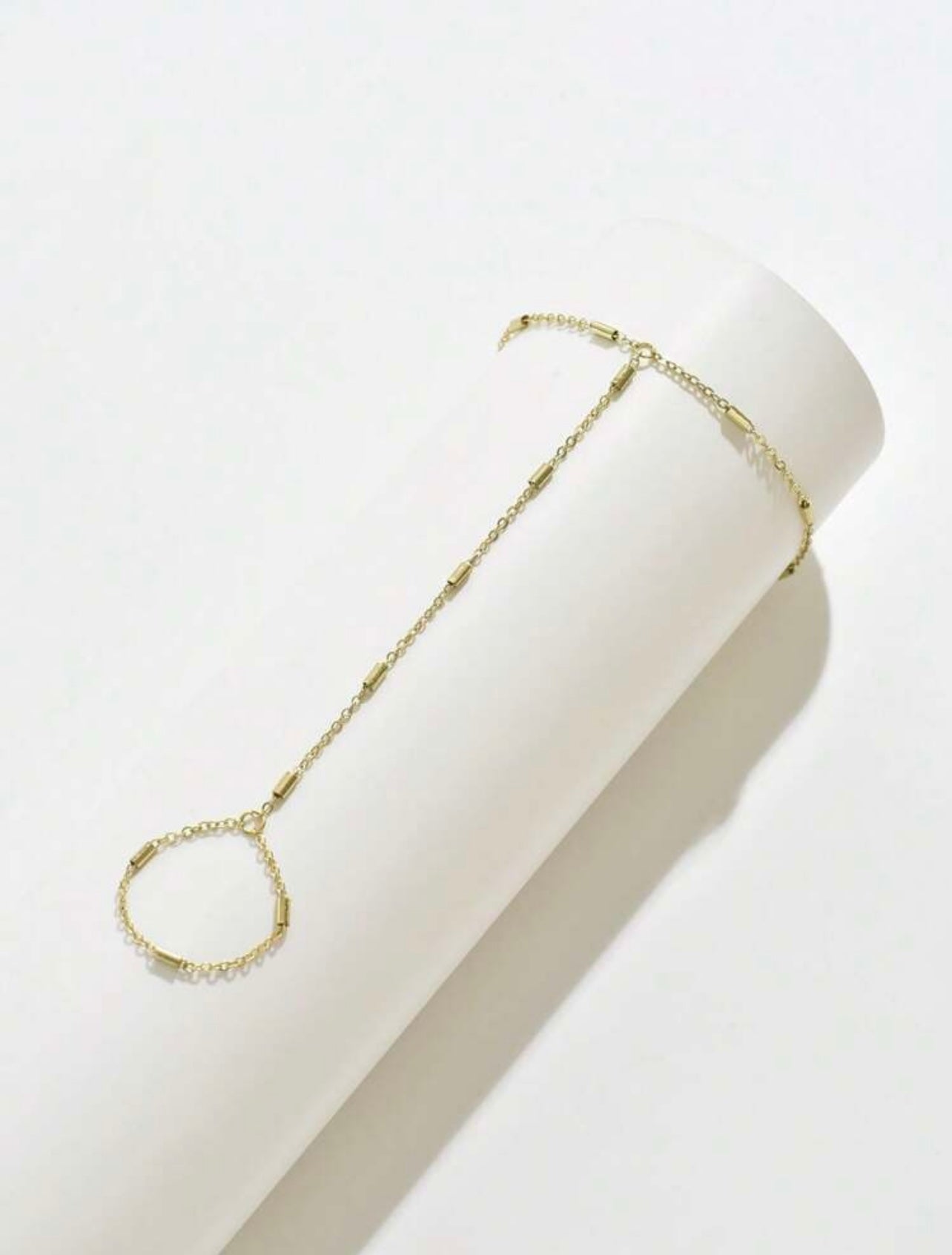 Gold Beaded Hand Chain – Minimalist Ring-to-Bracelet Jewellery for Daily Wear