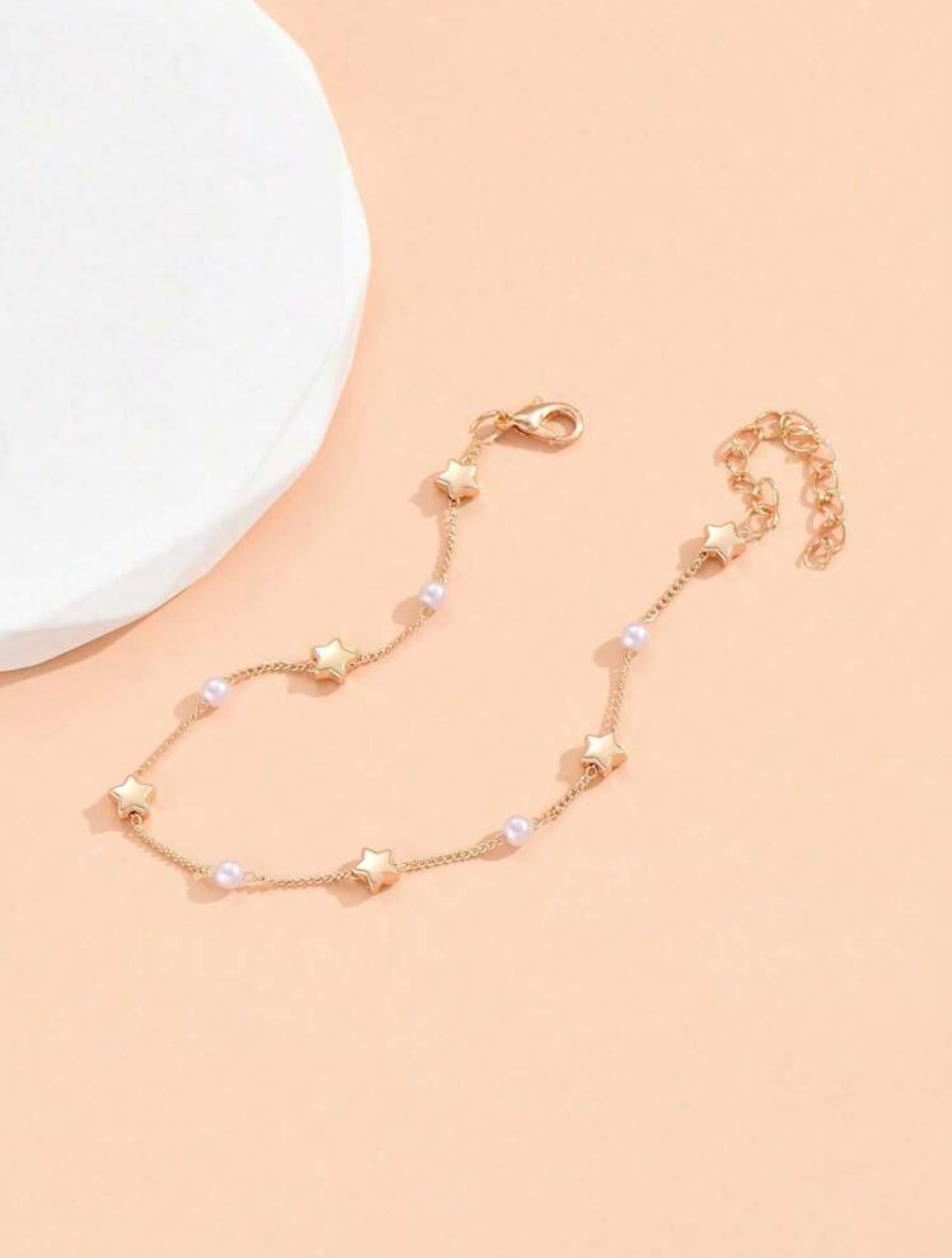 Gold Star & Faux Pearl Anklet – Minimalist Beach-Inspired Foot Jewellery
