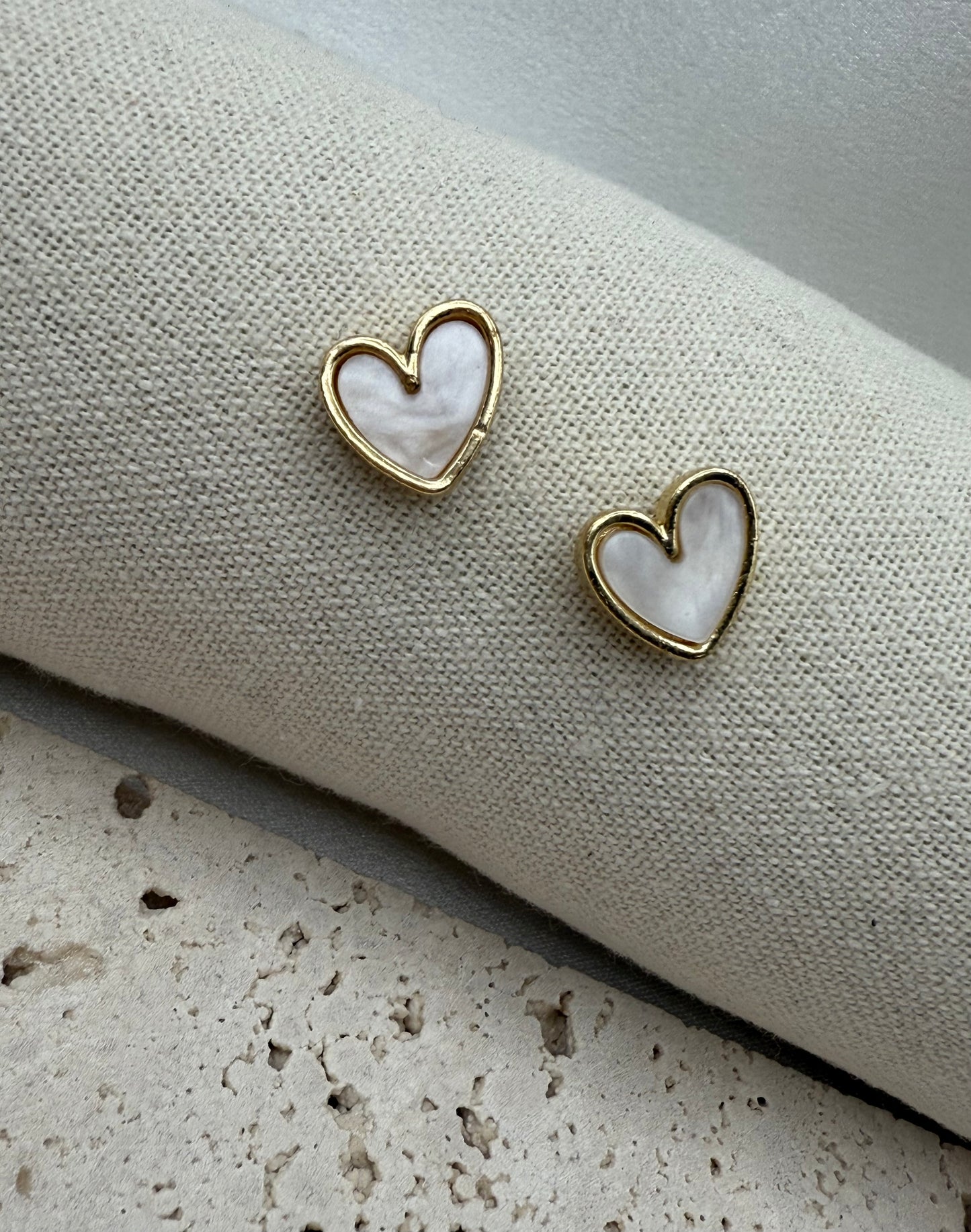 Gold & Cream Heart Stud Earrings – Romantic Everyday Jewellery & Gift