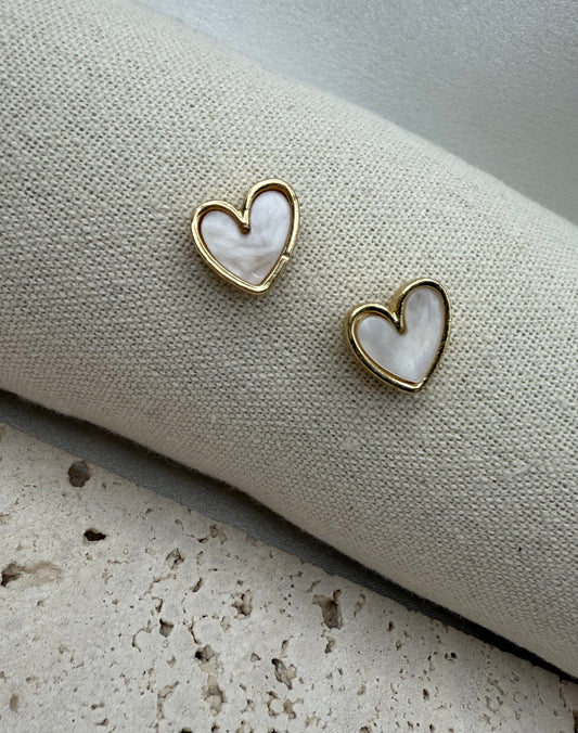 Gold & Cream Heart Stud Earrings – Romantic Everyday Jewellery & Gift