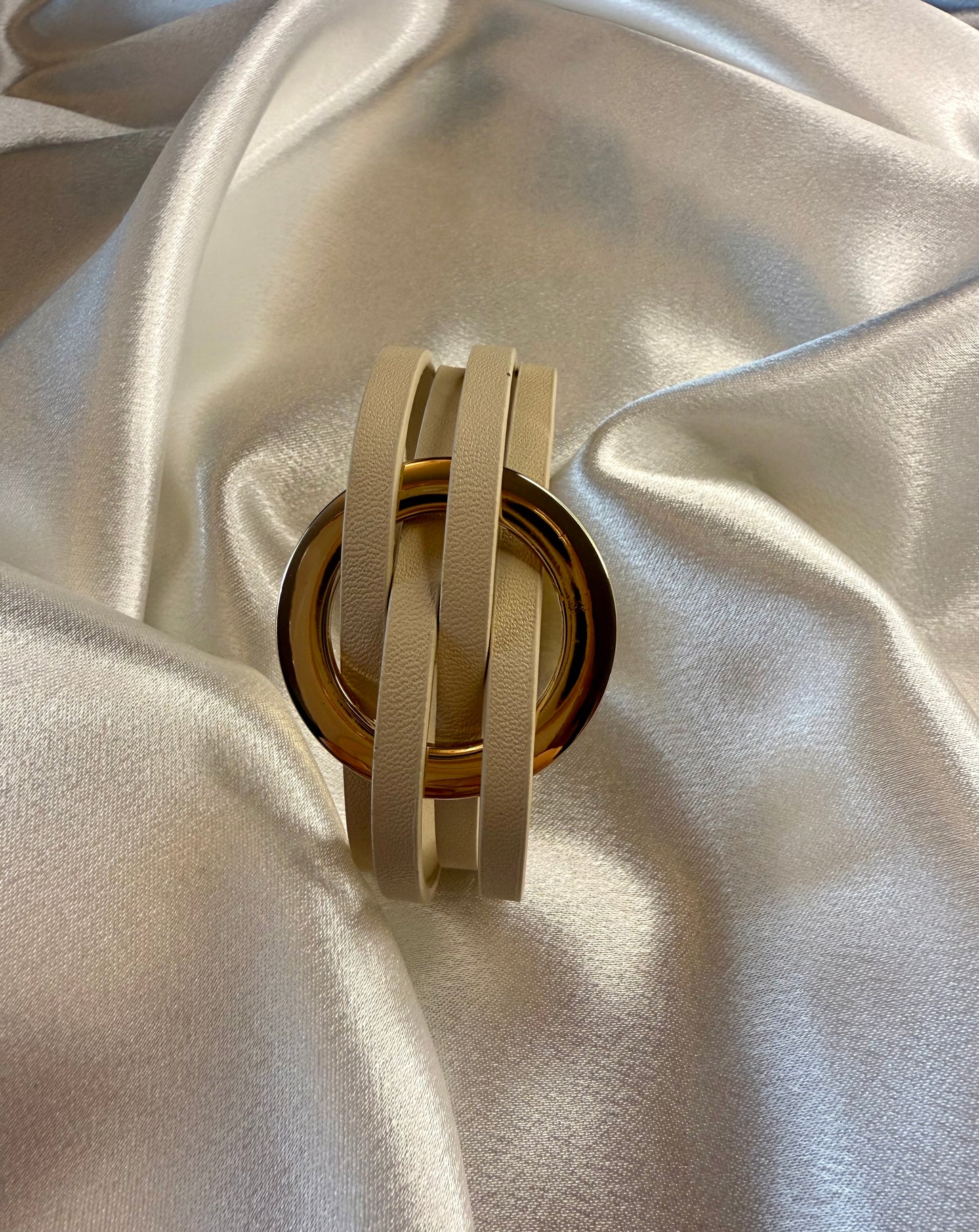 Leatherette Stone & Gold Cuff Bracelet – Modern Texture with Effortless Elegance