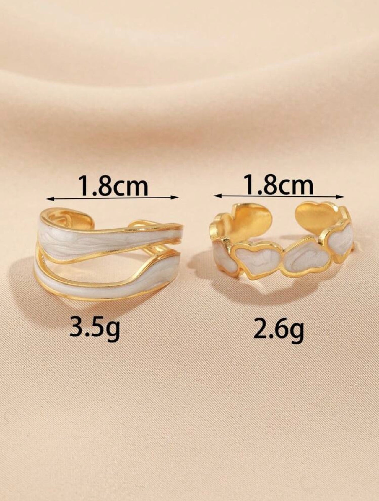 2pc Gold Positive & Negative Love Open Ring Set – Cream Marble Enamel, Perfect Gift