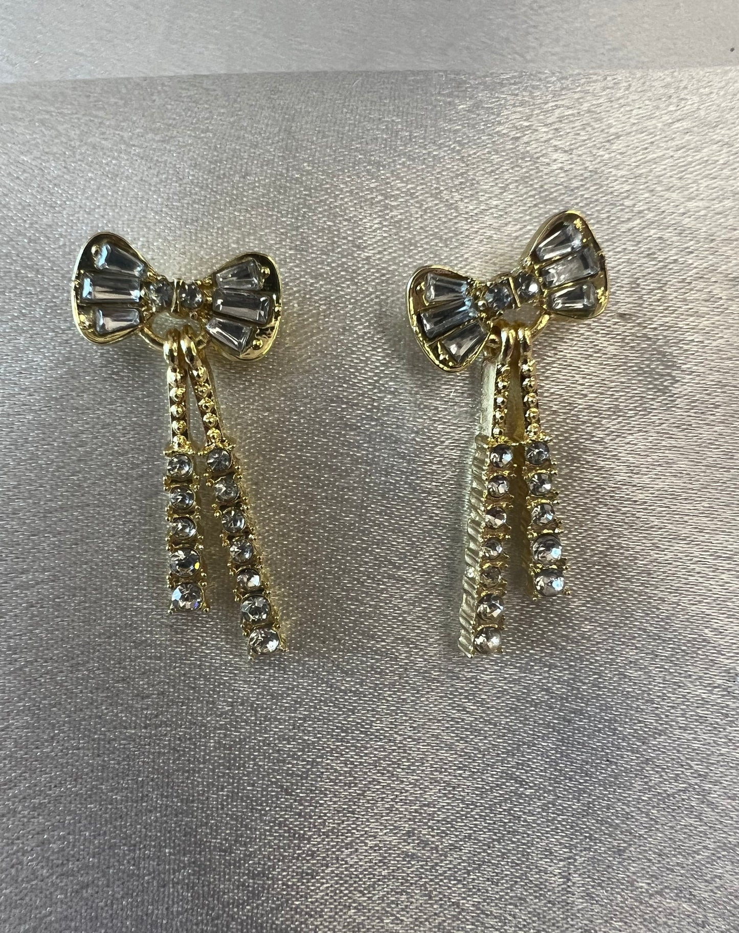 Gold Bow Diamanté Drop Earrings – Elegant Sparkle with Feminine Flair