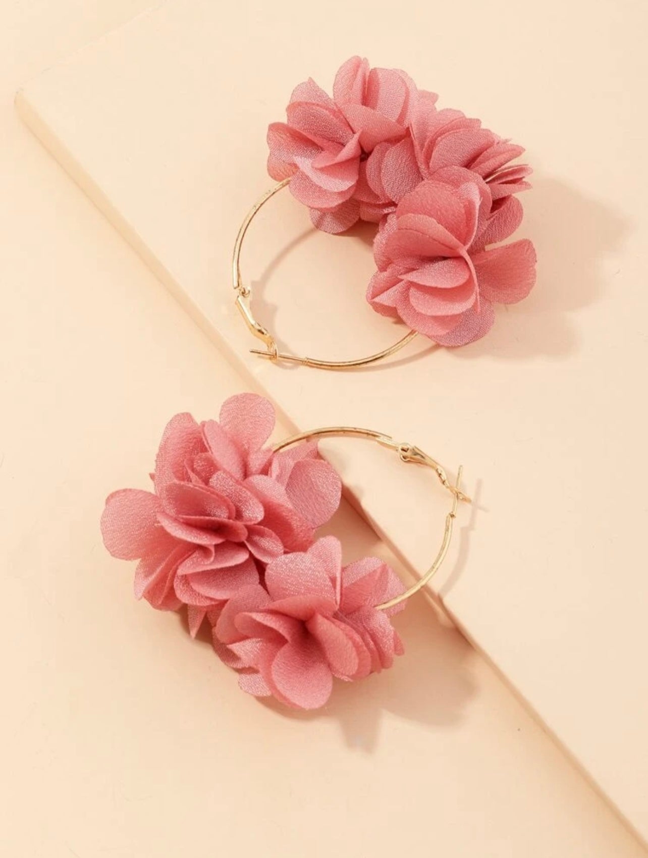 Gold & Pink Flower Hoop Earrings – Bold Florals with Luxe Contrast