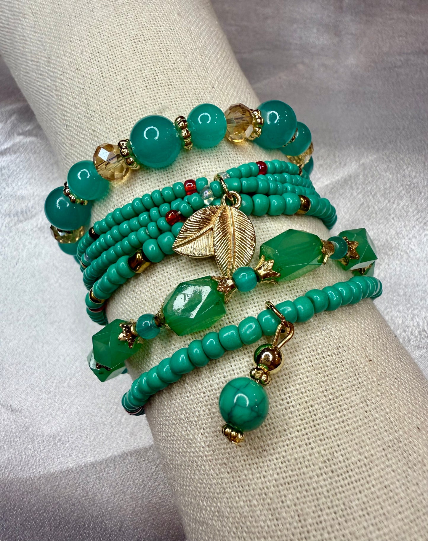 4pc Handmade Turquoise Seed & Glass Beaded Bracelet Stack – Vibrant Jewellery Set for Women