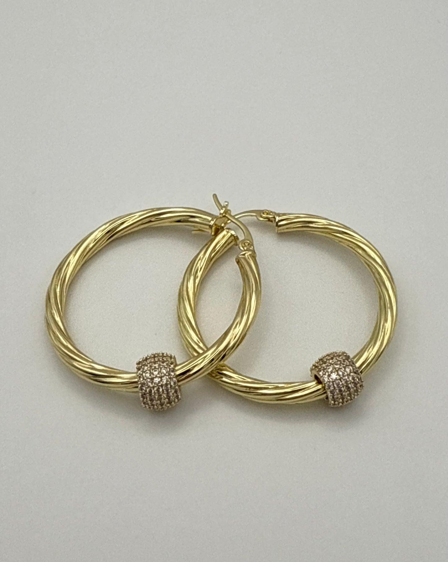Gold plated Cubic Zirconia Twisted Diamond Ball Hoop Earrings – Light Luxury with a Modern Edge