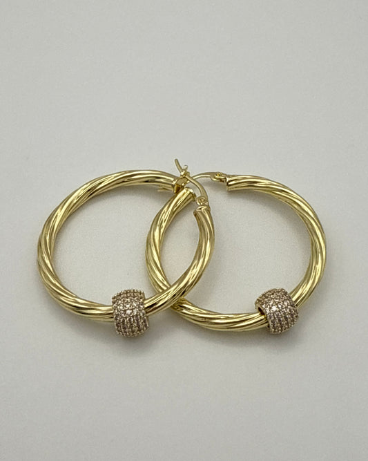 Gold plated Cubic Zirconia Twisted Diamond Ball Hoop Earrings – Light Luxury with a Modern Edge