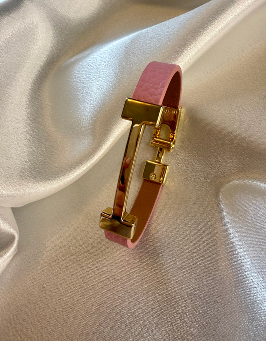 Pink & Gold Inspired Faux Leather Bracelet – Elegant Fashion Wristband Gift for Her