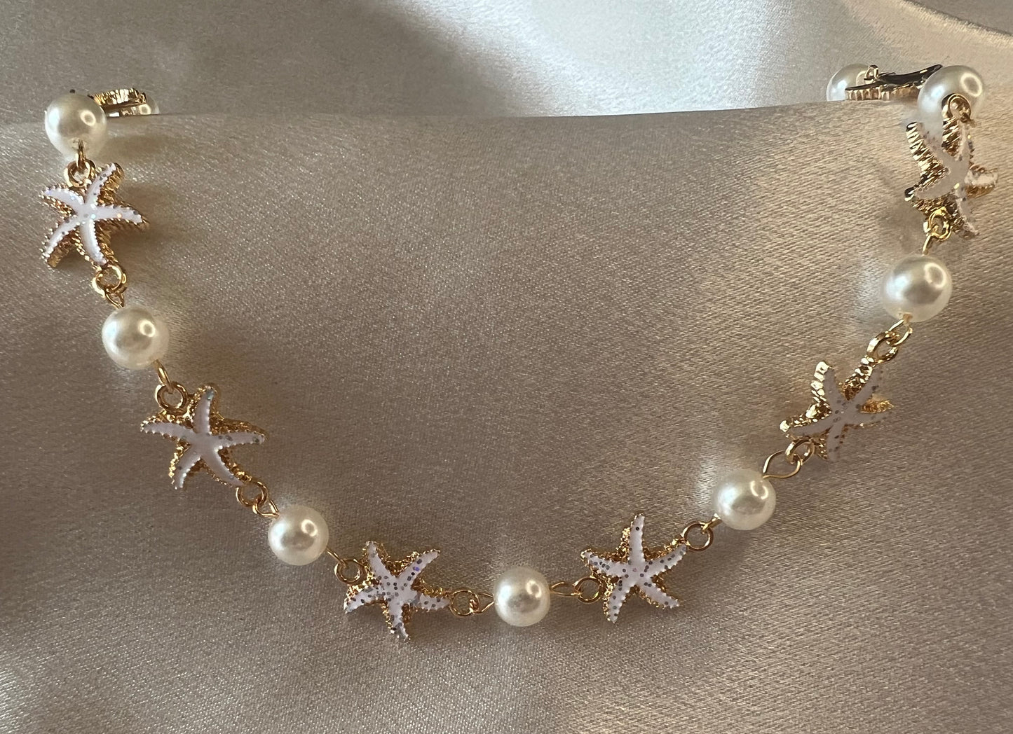 Gold Starfish & Faux Pearl Necklace – Coastal Elegance | Tarnish Resistant