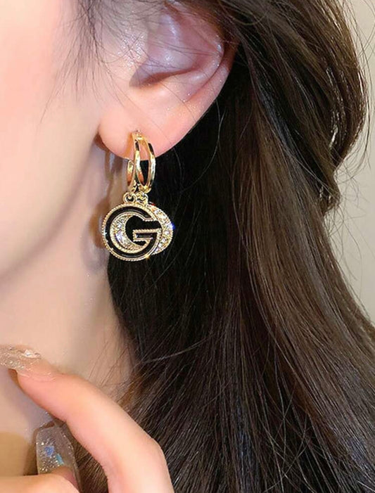 Gucci-Inspired Rhinestone Round Drop Earrings – Tarnish-Resistant – Fashionable Statement Jewellery