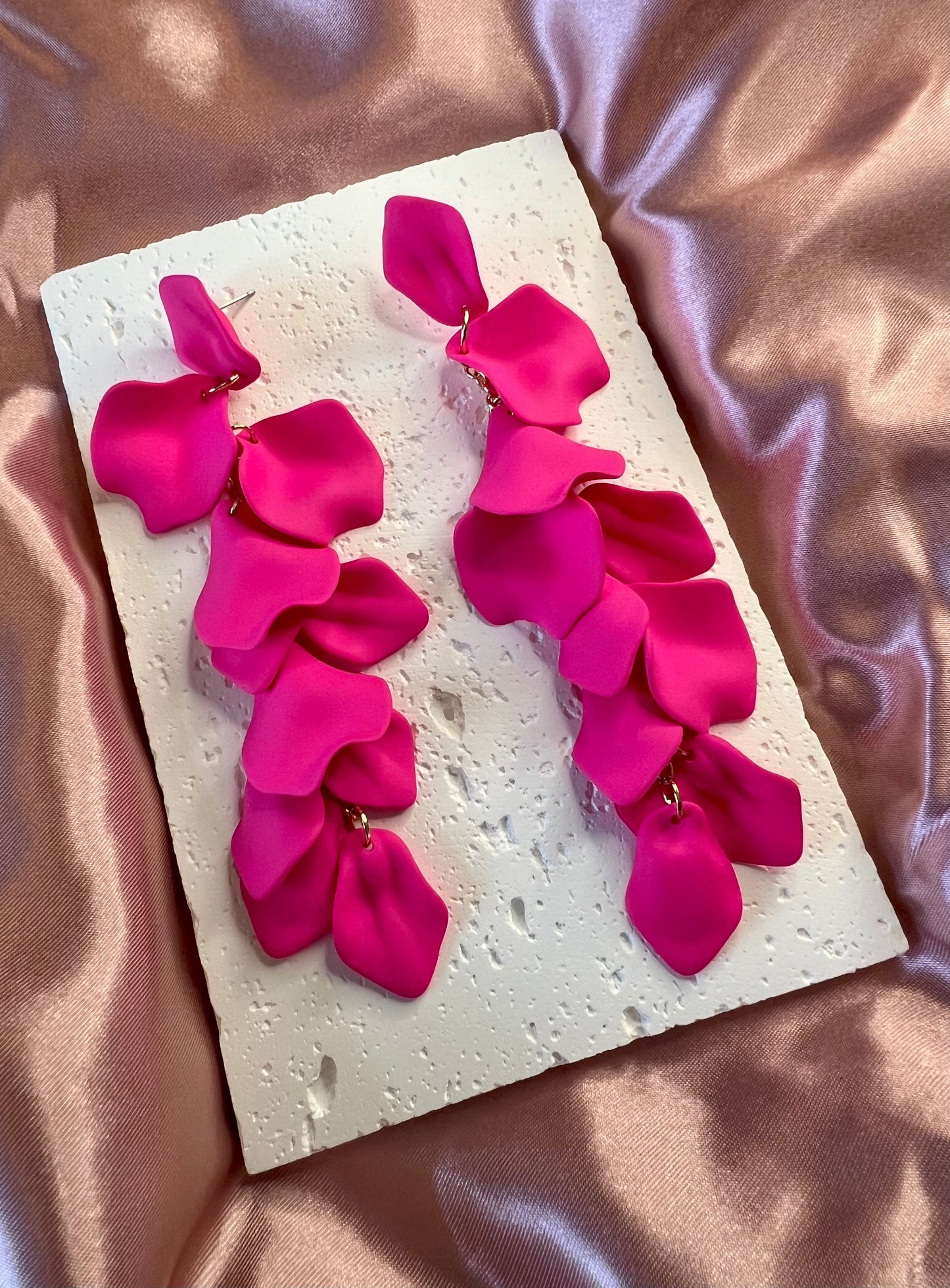 Gold & Neon Pink Petal Drop Earrings – Bold & Elegant Daily Jewellery