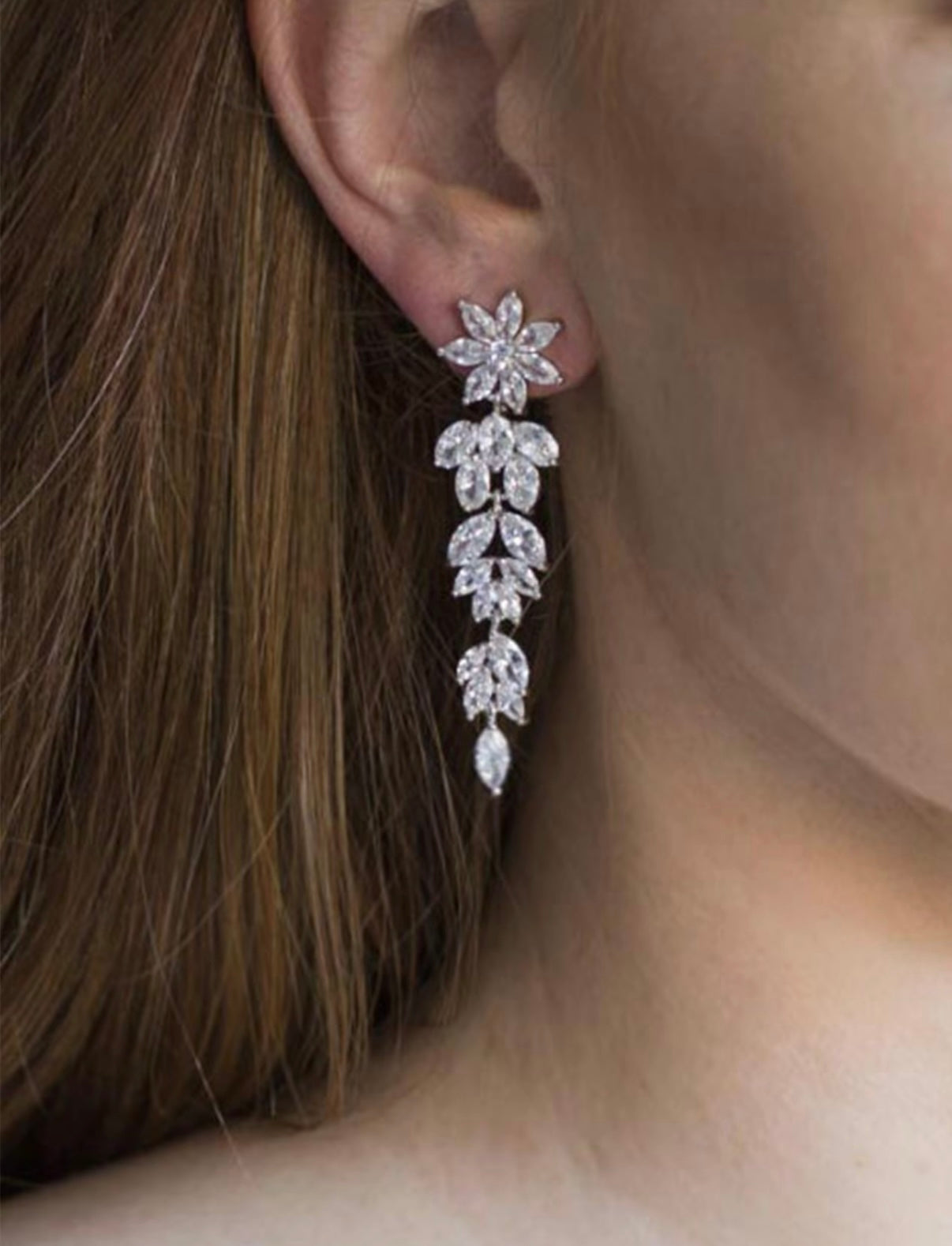 Silver Diamanté Dramatic Drop Earrings – Bold Sparkle, Statement Elegance