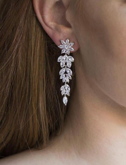 Silver Diamanté Dramatic Drop Earrings – Bold Sparkle, Statement Elegance