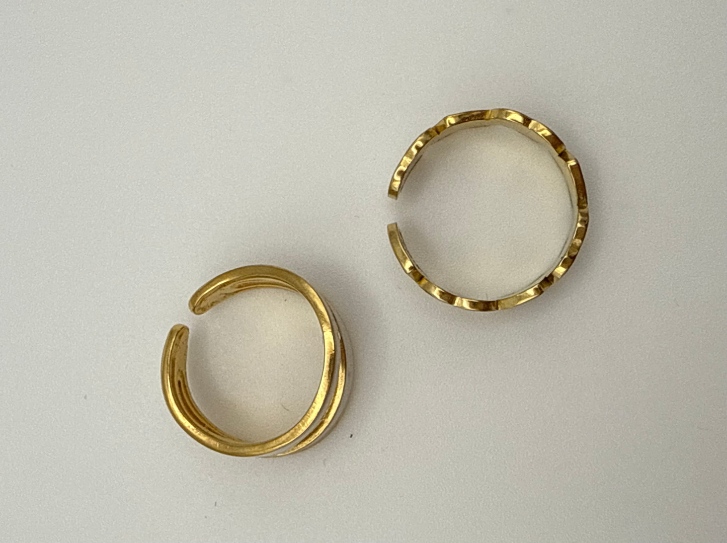 2pc Gold Positive & Negative Love Open Ring Set – Cream Marble Enamel, Perfect Gift