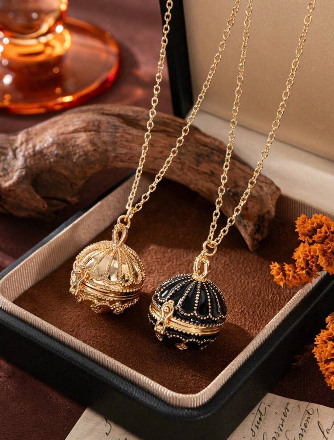 18K Gold Plated Zirconia Sphere Locket Necklace – Retro Elegance with Modern Charm