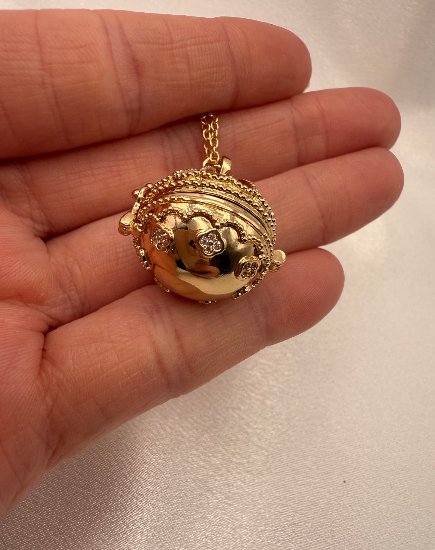 18K Gold Plated Zirconia Sphere Locket Necklace – Retro Elegance with Modern Charm