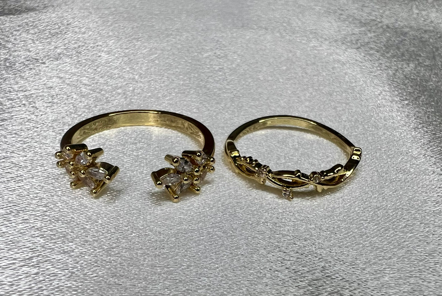 2pcs Gold-Tone Minimalist Vintage Crystal Leaf Vine Rings – Elegant Daily & Festival Wear