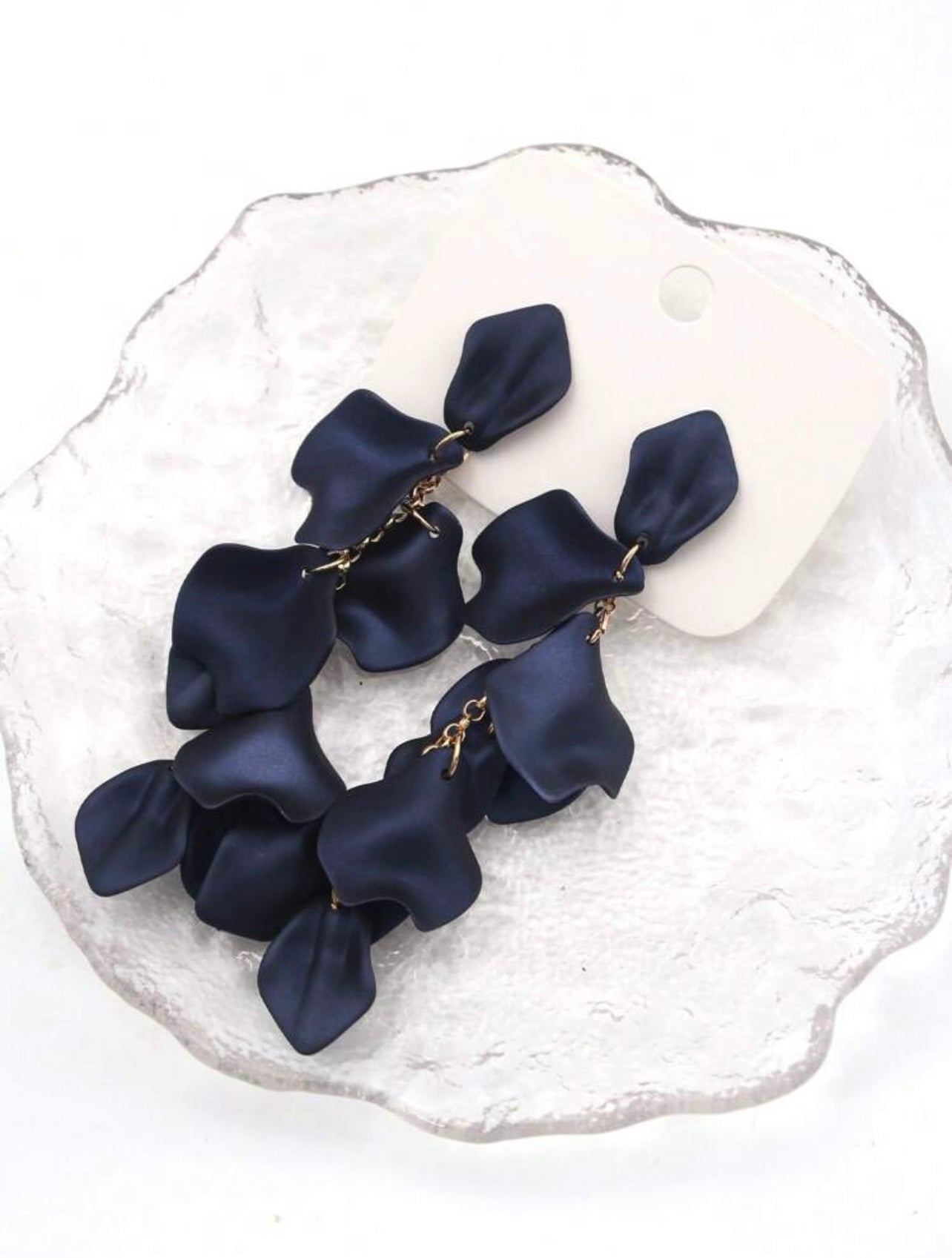Gold & Royal Blue Satin Finish Petal Dangle Earrings – Nature-Inspired Elegance with a Bold Twist