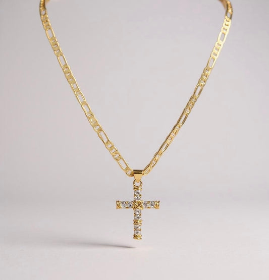Noble Tarnish Free Raised Cross Pendant Necklace – 14K Gold Plated, Hypoallergenic Zirconia