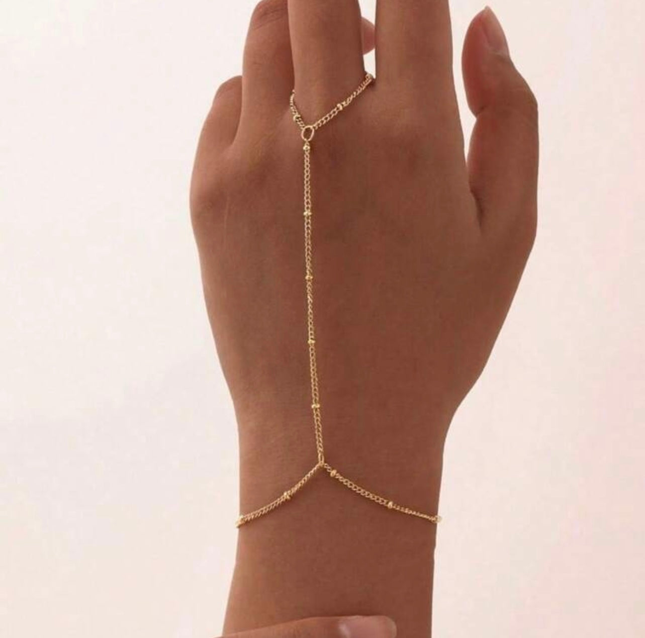 Gold Minimalist Beaded Chain Knuckle Ring – Adjustable & Unique Daily Wear