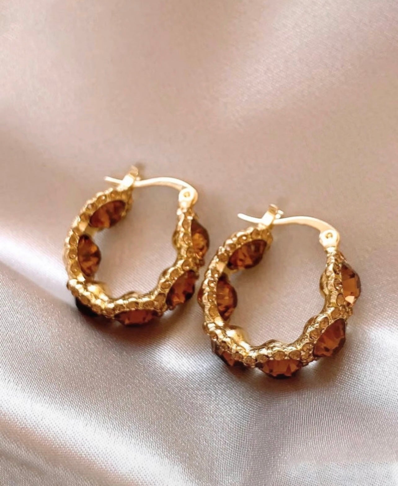 Gold Amber Rhinestone Small Hoop Earrings – Warm Tones, Everyday Sparkle