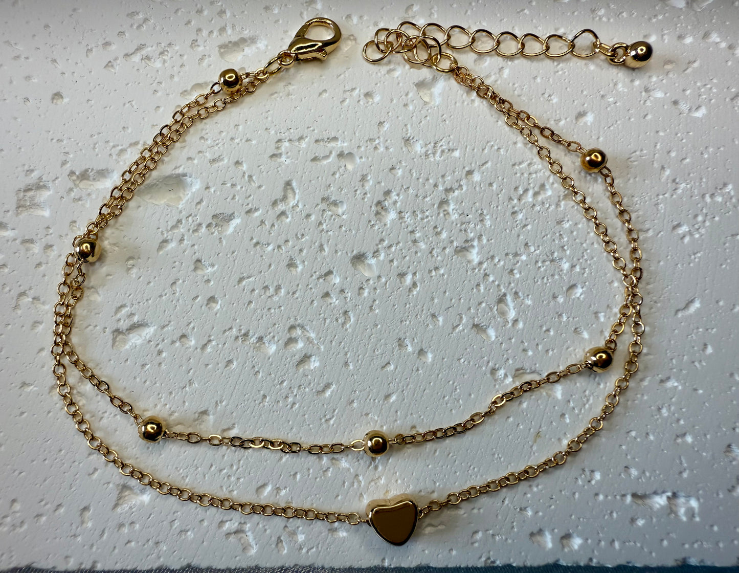 Gold Double-Layer Heart Anklet – Adjustable Love Foot Chain for Summer & Beach