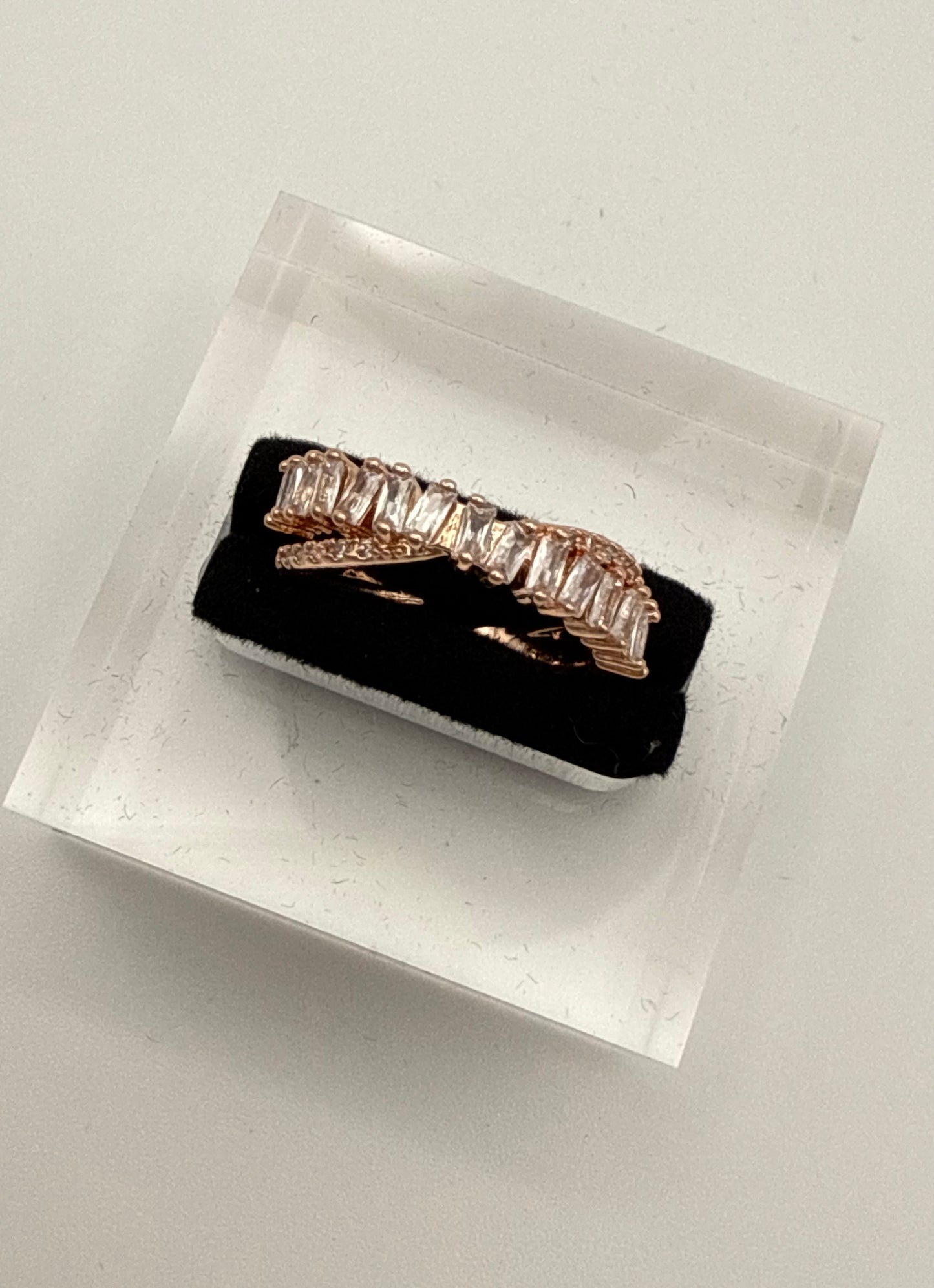 Platinum Plated Rose Gold Cubic Zirconia Ring – Adjustable Sparkle Statement