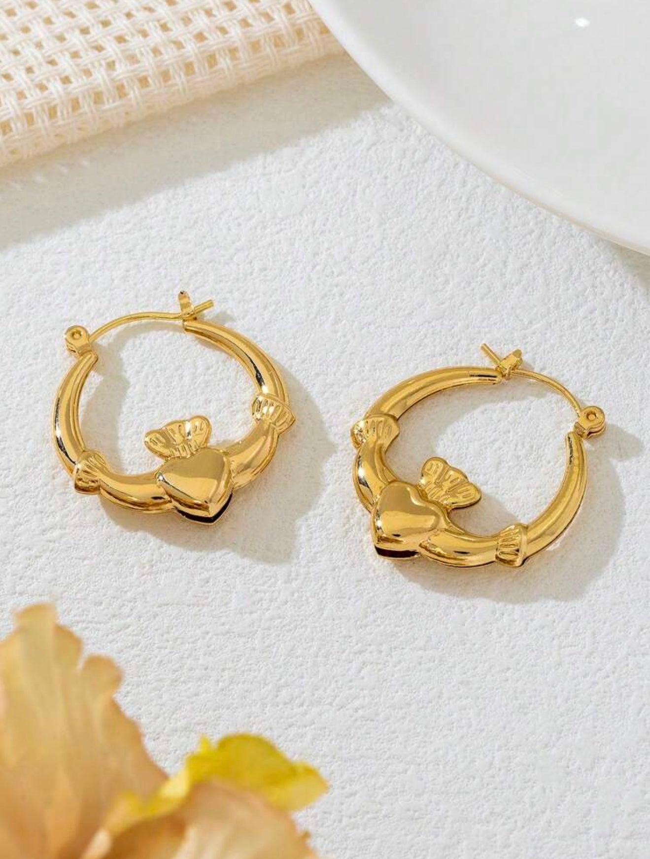 Claddagh Heart Stud Earrings – Vintage Minimalist Design - Tarnish Resistant Base 2.7 x 2.5 cms