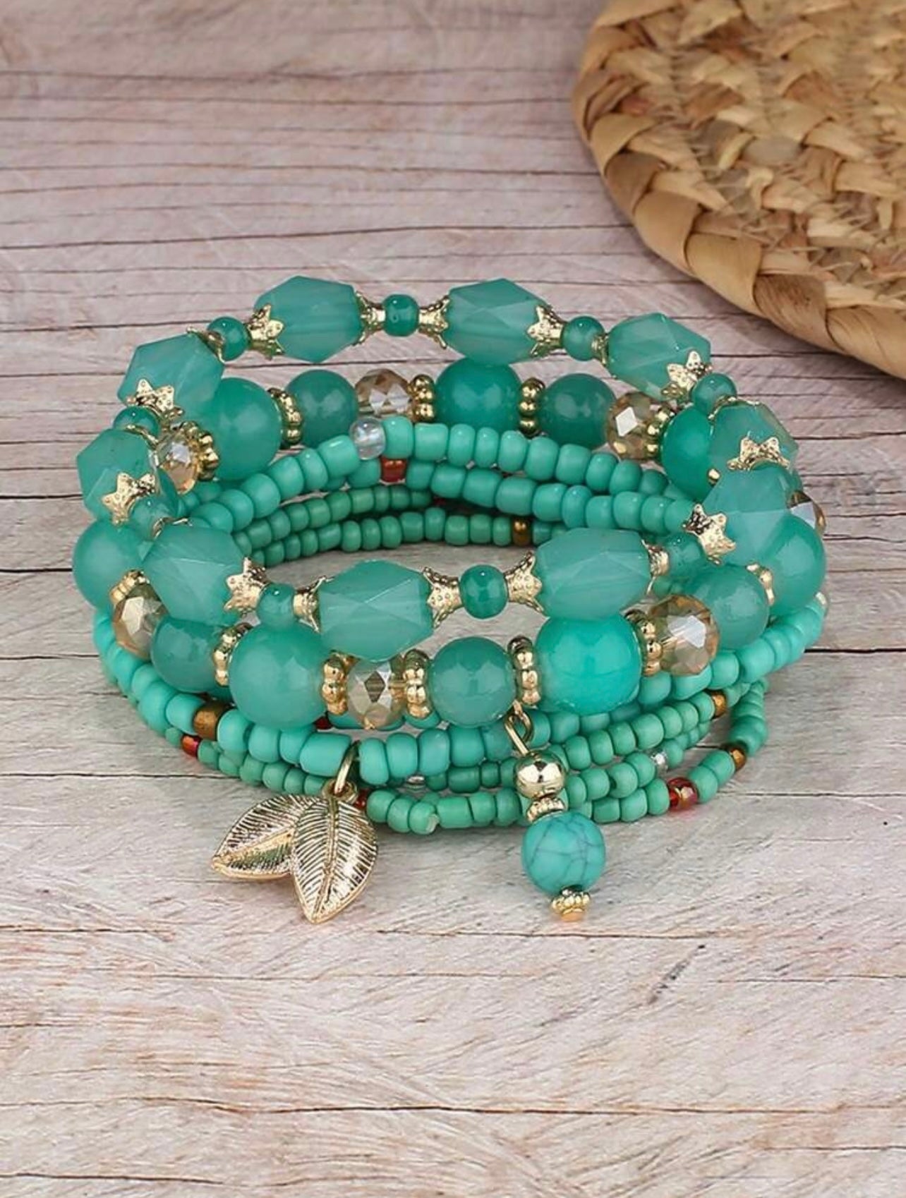4pc Handmade Turquoise Seed & Glass Beaded Bracelet Stack – Vibrant Jewellery Set for Women