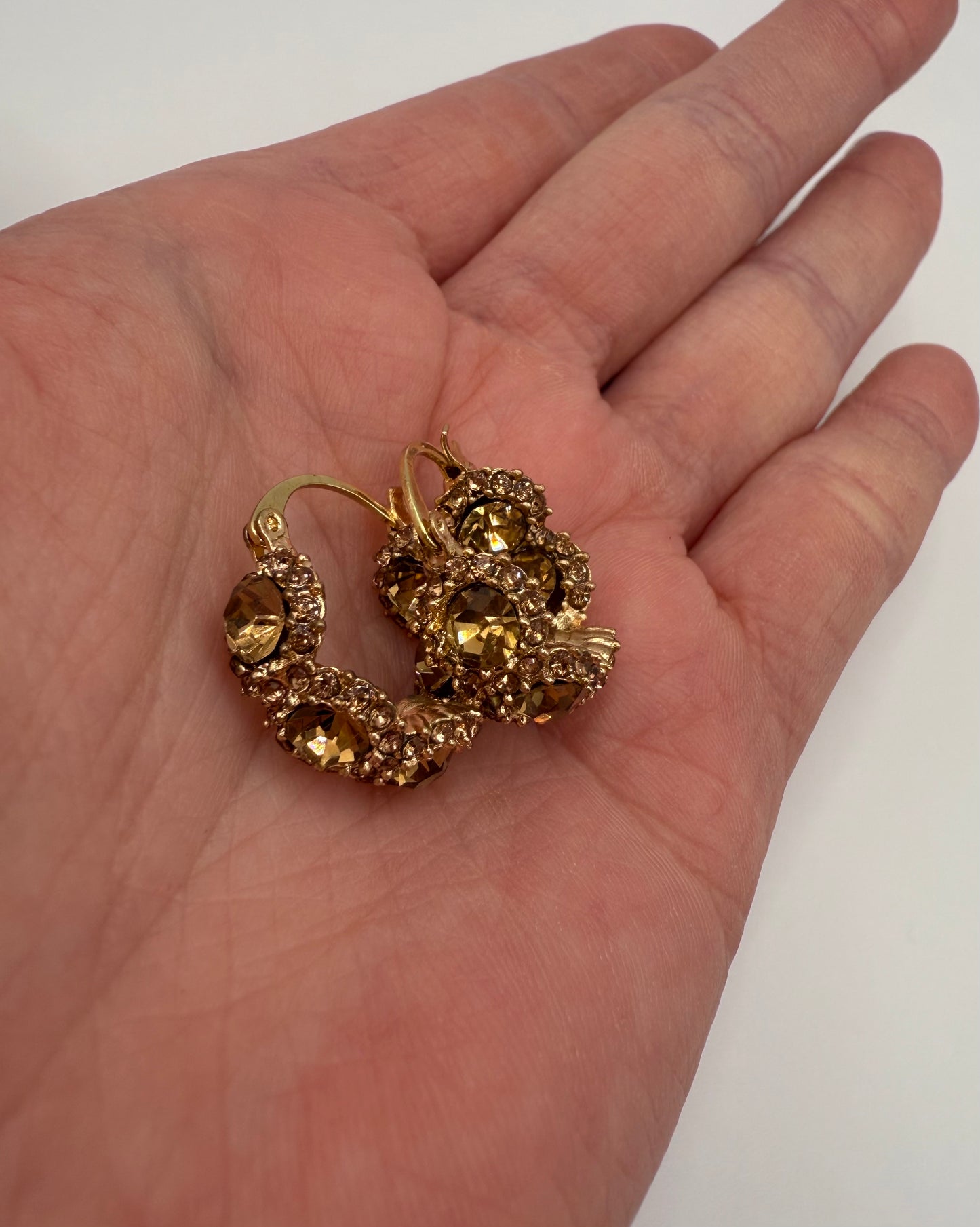 Gold Amber Rhinestone Small Hoop Earrings – Warm Tones, Everyday Sparkle