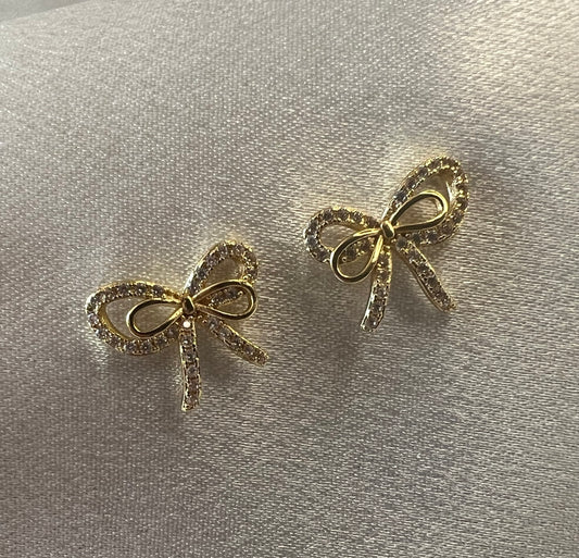 Gold Diamanté Bow Stud Earrings – Playful Elegance | Tarnish Resistant