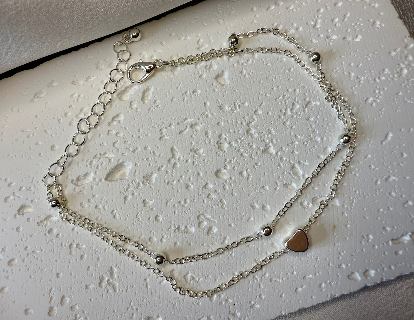 Silver Double-Layer Heart Anklet – Adjustable Love Foot Chain for Summer & Beach