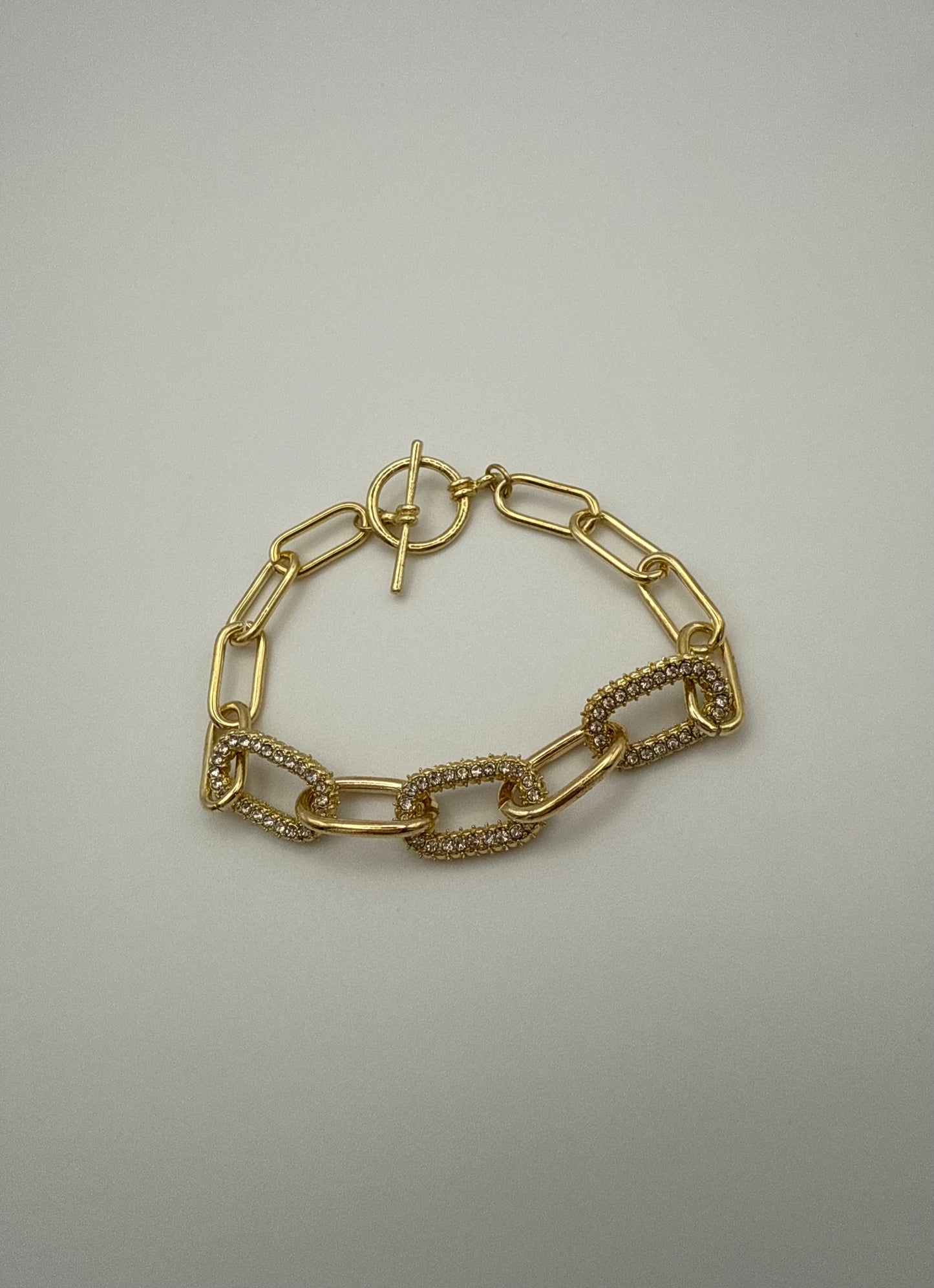Rhinestone Chain Bracelet – Gold with T-Bar Clasp